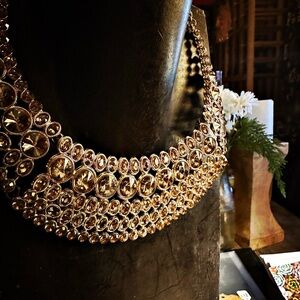 Gold Crystal Bib Statement Necklace